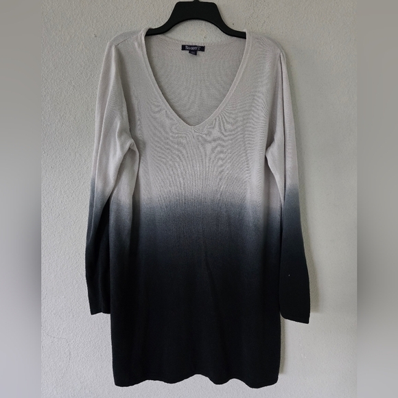 Roamans Womens Oyster Ombré Ribbed Sweater Dress Sz M Long Sleeve Knit - Picture 4 of 10